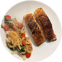 Pan Fried Salmon With Spinach Onion And Tomato